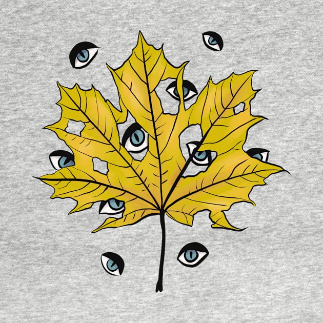 Yellow Leaf Witchy Creepy Eyes Pattern by Boriana Giormova